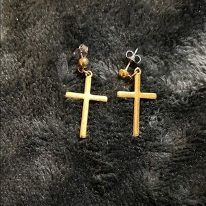 Gold Cross Stud Drop Earrings - Classic Religious Jewelry